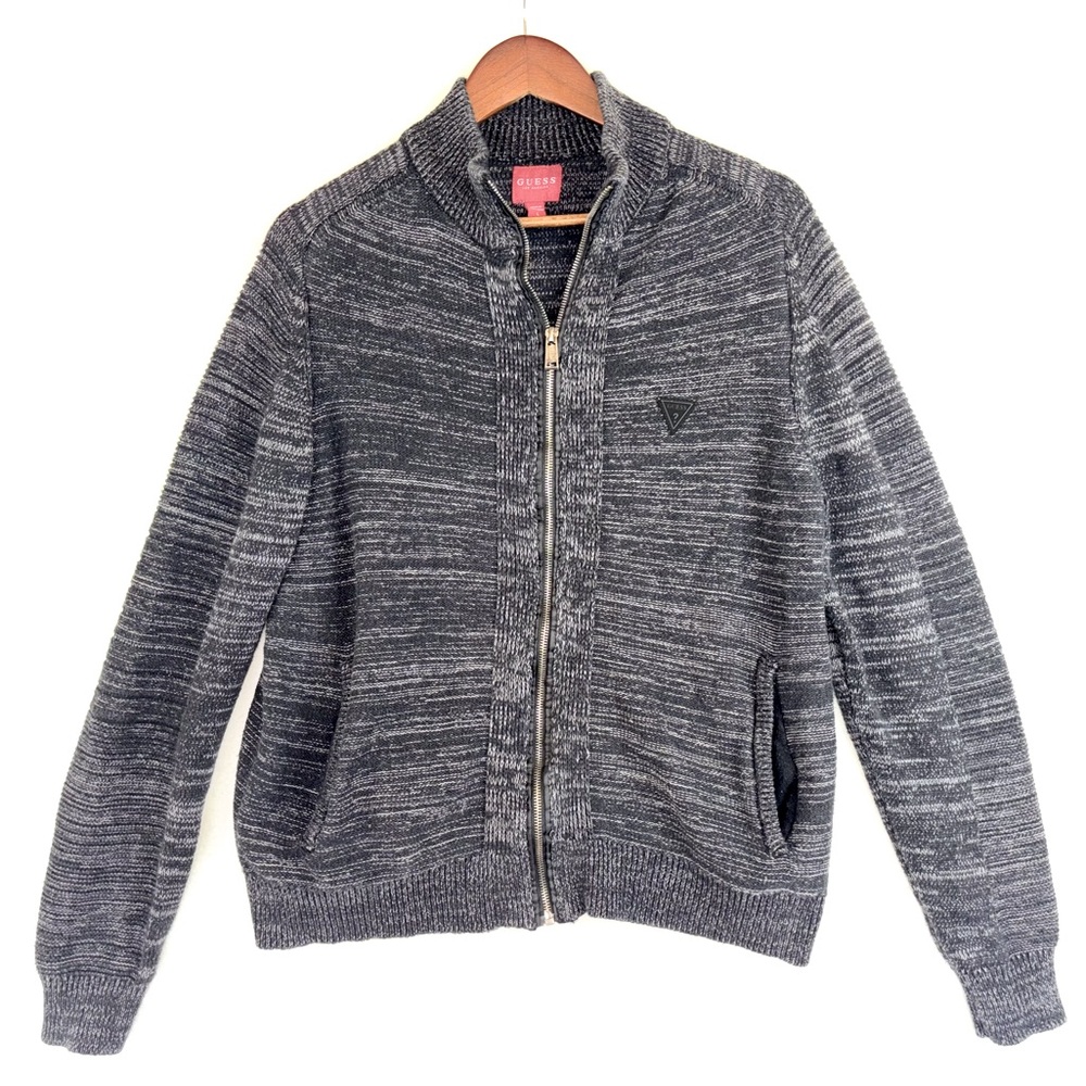 GUESS Y2K Zip Cardigan Sweater Long Sleeve Grey Charcoal Dad Grandpacore Large